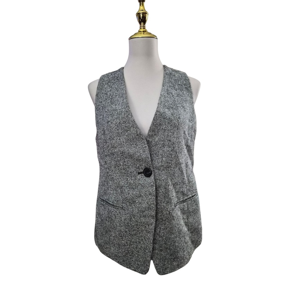 Vintage Liz Claiborne Petite Lace Back Vest Gray Black Tailored Sleeveless 6P